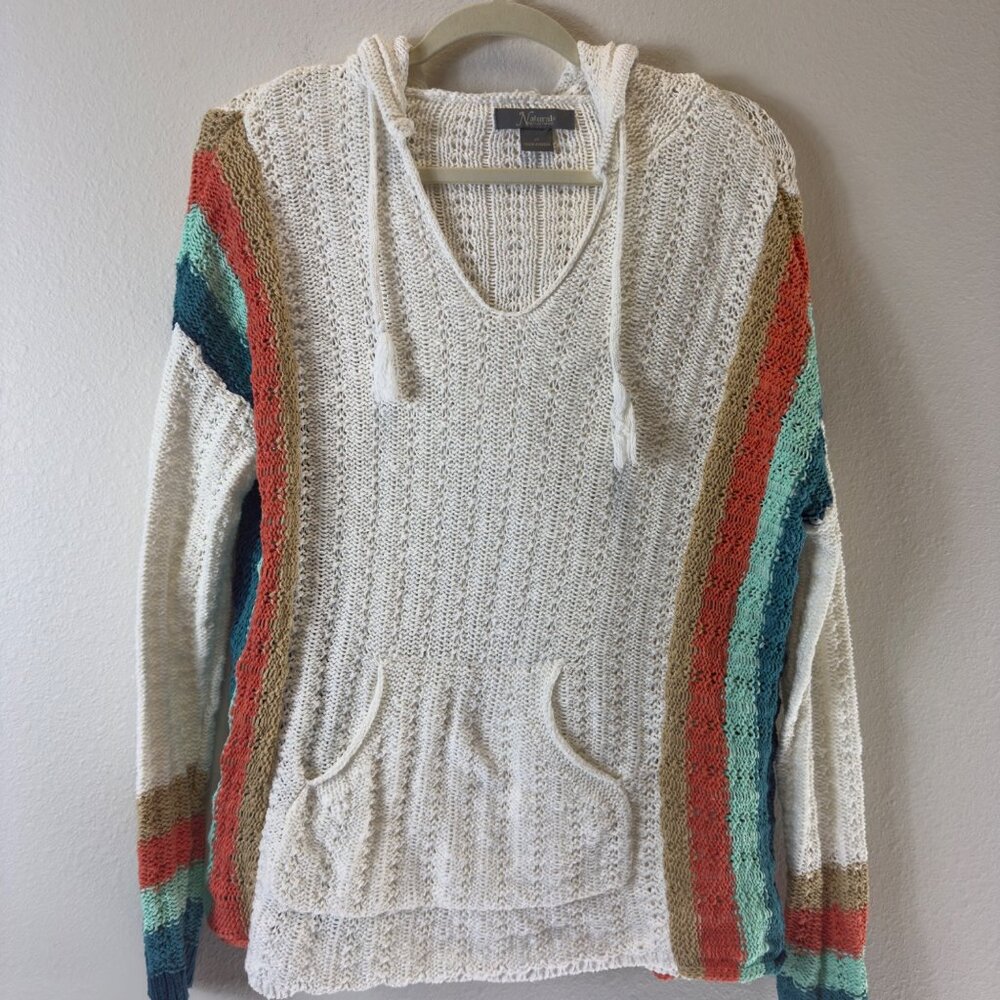 Naturals Reflections Sweater Medium Long Sleeve Hoodie Pullover Crochet Open Kni